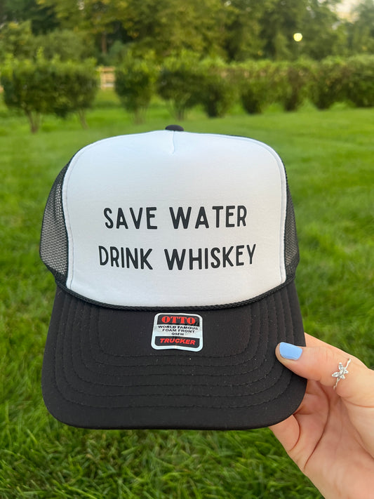 save water drink whiskey trucker hat